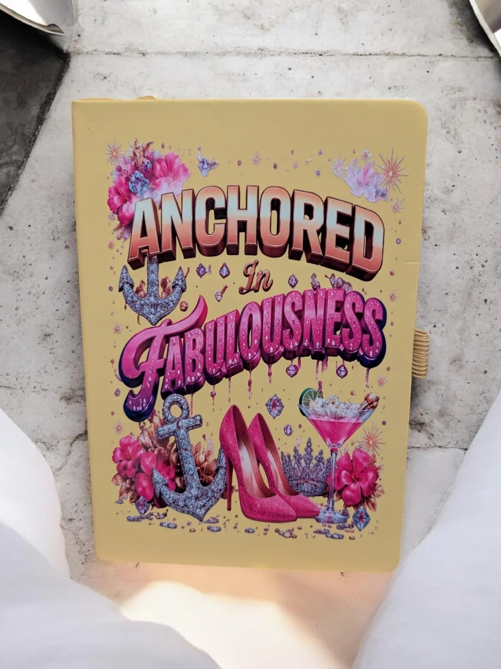 Anchored in Fabulousness Yellow Notebook with Pink Design